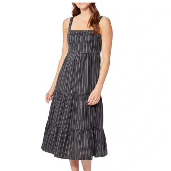 PAIGE Dresses & Skirts - PAIGE Santibel Stripe Tiered Midi Dress Cotton Linen Womens Size L